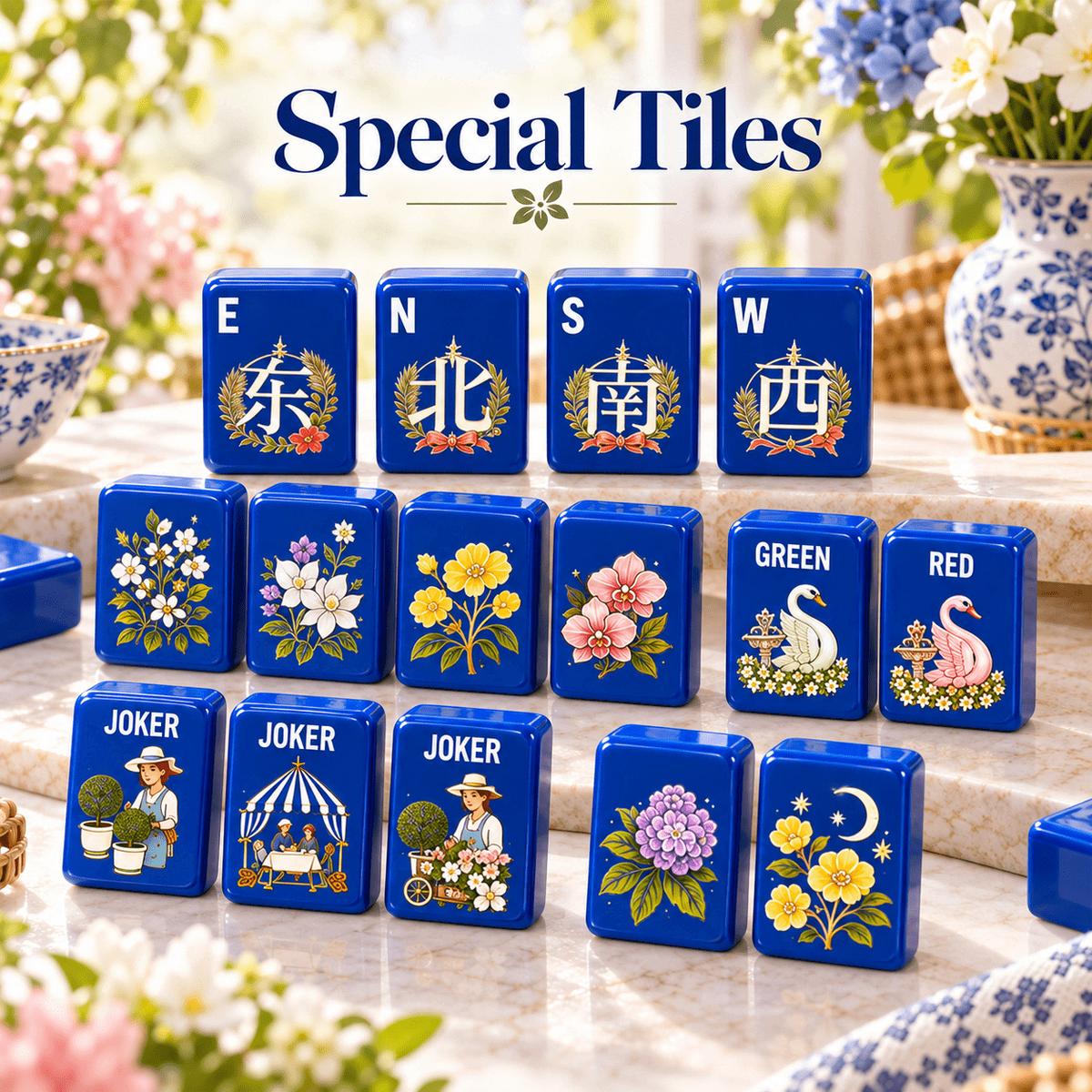 Cobalt Garden Mahjong Set, detail 4