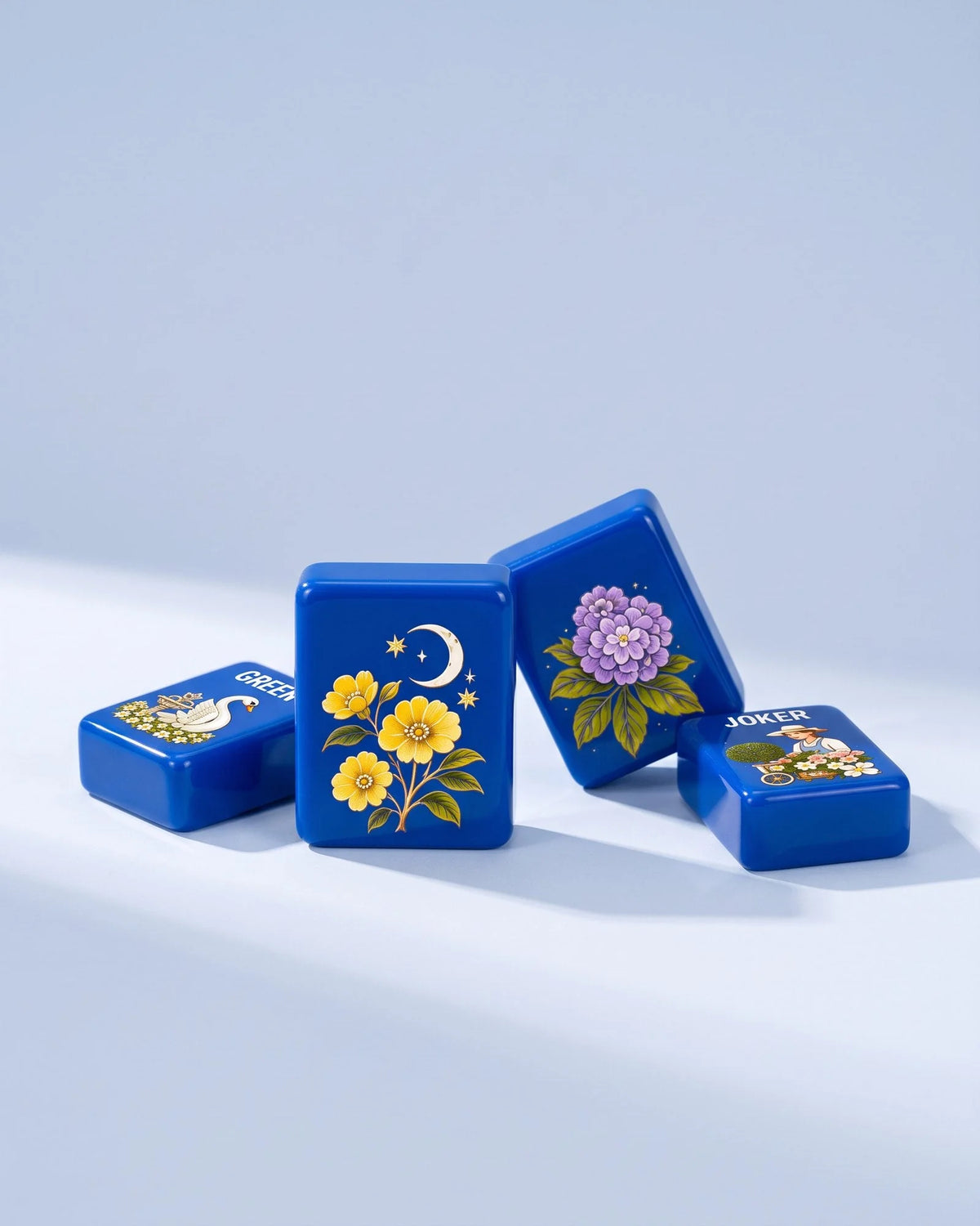 Cobalt Garden Mahjong Set: four tiles from the set