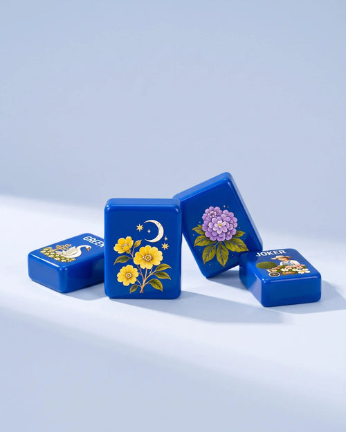 Cobalt Garden Mahjong Set: four tiles from the set