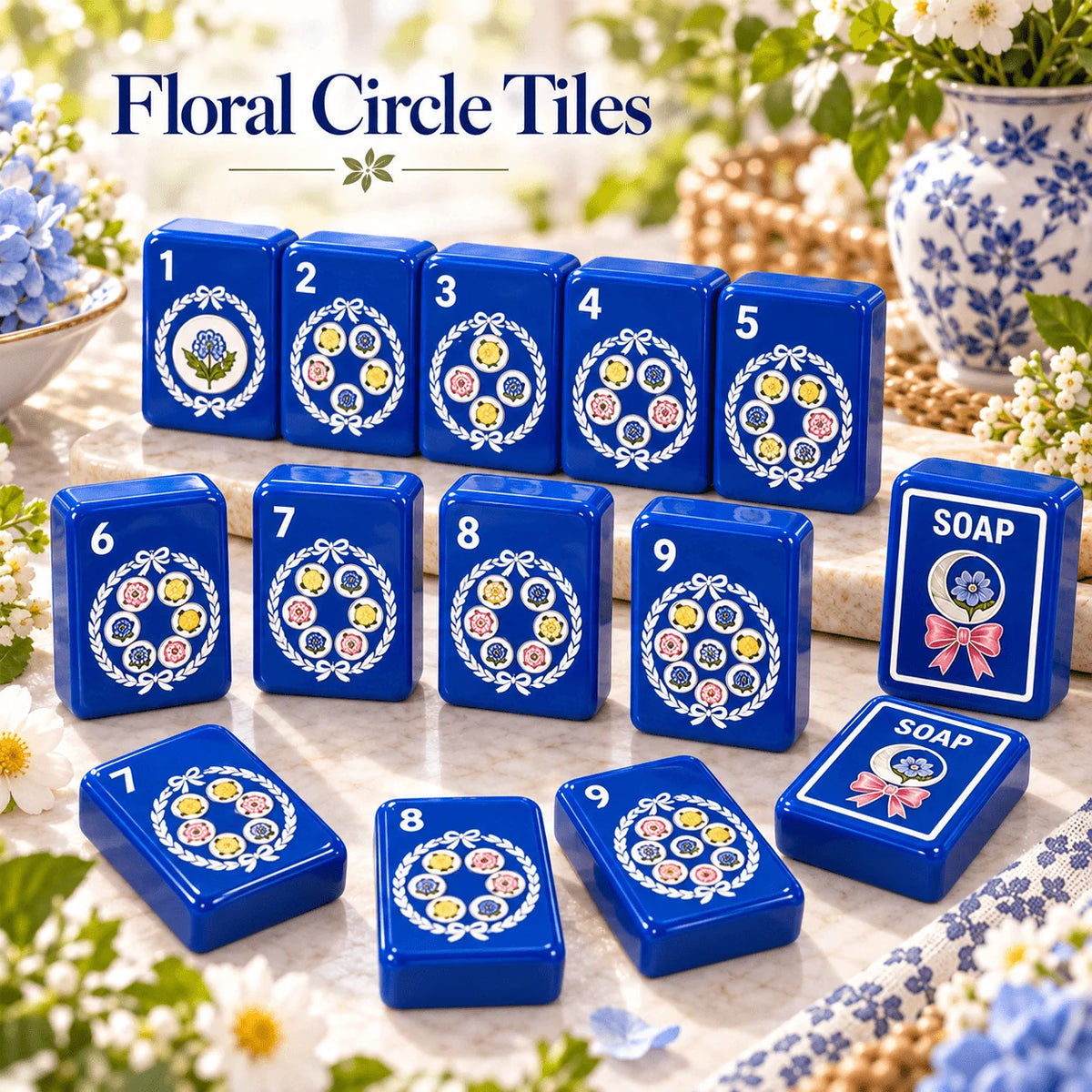 Cobalt Garden Mahjong Set, detail 5