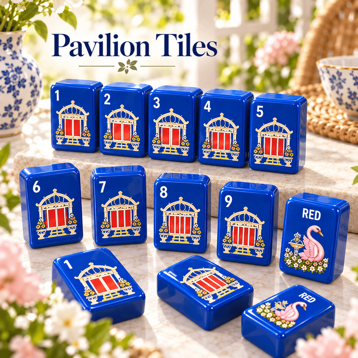 Cobalt Garden Mahjong Set, detail 6