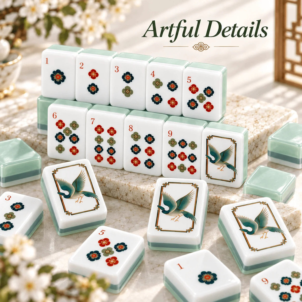 Elegant Crane Mahjong Set, detail 3