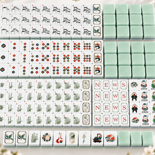Elegant Crane Mahjong Set, all 160 tiles laid out